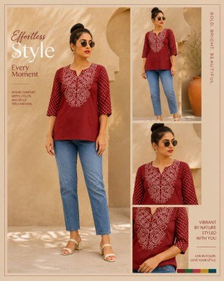 Cotton Dhabu Bhandej Print Short Tunic Kurti Collection Size wise Combo Set