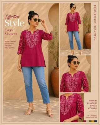 Cotton Dhabu Bhandej Print Short Tunic Kurti Collection Size wise Combo Set
