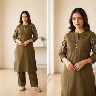 Cotton Flex 2-Piece Co-Ord Set with Printex Embroidery Work & Pocket Size wise Combo Set