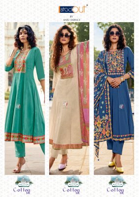 Cotton Kali by Anju fabric Pre Cotton Hand work flared kurti bottom and dupatta catalogue at affordable rate readymade suit catalogs