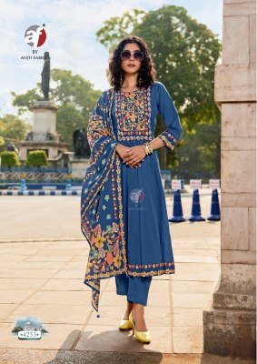 Cotton Kali by Anju fabric Pre Cotton Hand work flared kurti bottom and dupatta catalogue at affordable rate readymade suit catalogs