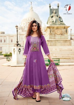 Cotton Kali by Anju fabric Pre Cotton Hand work flared kurti bottom and dupatta catalogue at affordable rate readymade suit catalogs