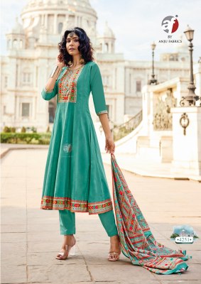 Cotton Kali by Anju fabric Pre Cotton Hand work flared kurti bottom and dupatta catalogue at affordable rate readymade suit catalogs