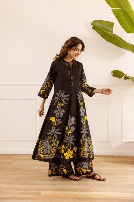 Cotton Natural Flex Co-ord Set Placement Print Center Kali Neck Work Size wise Combo Set