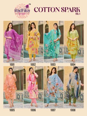 Cotton Spark vol 1 by Radhika Lifestyle Heavy Cotton Placement printed top bottom with dupatta catalogue  readymade suit catalogs