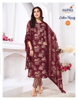 Cotton Trendy vol 1 by Radhika lifestyle Pre Cotton Printed kurti pant with dupatta collection readymade suit catalogs