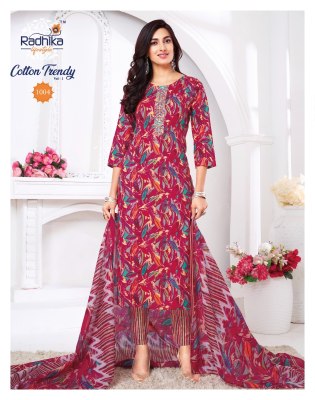 Cotton Trendy vol 1 by Radhika lifestyle Pre Cotton Printed kurti pant with dupatta collection readymade suit catalogs