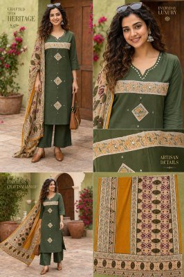 Crafted with Heritage Daboo Cotton 3-Piece Kurti Pant with Cotton Dupatta 