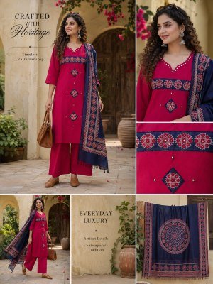 Crafted with Heritage Daboo Cotton 3-Piece Kurti Pant with Cotton Dupatta Size wise Combo Set