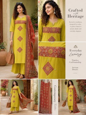 Crafted with Heritage Daboo Cotton 3-Piece Kurti Pant with Cotton Dupatta Size wise Combo Set