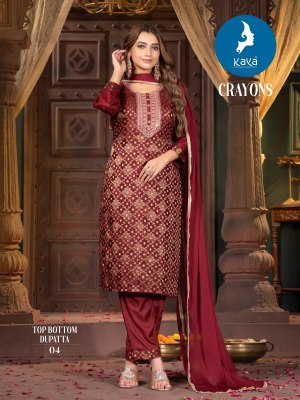 Crayons by Kaya Russian silk Super quality fancy kurti pant and dupatta at low price readymade suit catalogs
