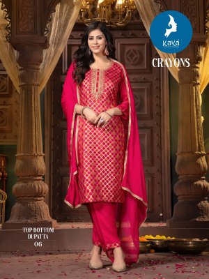 Crayons by Kaya Russian silk Super quality fancy kurti pant and dupatta at low price readymade suit catalogs
