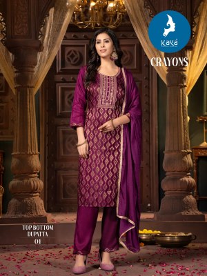 Crayons by Kaya Russian silk Super quality fancy kurti pant and dupatta at low price readymade suit catalogs