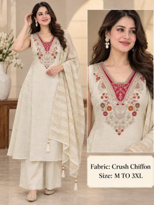 Crush Chiffon 3-Piece Plaza Pair Set for Women Size wise Combo Set
