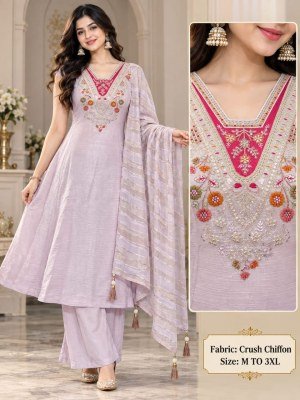 Crush Chiffon 3-Piece Plaza Pair Set for Women Size wise Combo Set