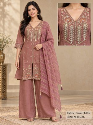 Crush Chiffon 3-Piece Short Palazzo Set Size wise Combo Set