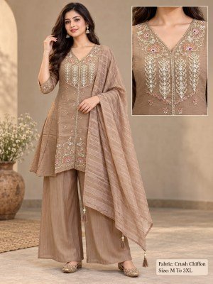 Crush Chiffon 3-Piece Short Palazzo Set Size wise Combo Set