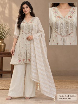 Crush Chiffon 3-Piece Short Palazzo Set Size wise Combo Set