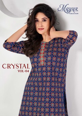 Crystal  vol 4 by Mayur creation Affordable range Tunic top printed for all day comfort western wear catalogs