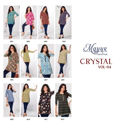 Crystal  vol 4 by Mayur creation Affordable range Tunic top printed for all day comfort western wear catalogs