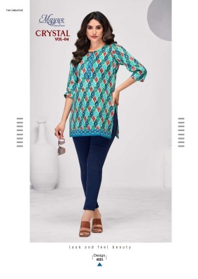 Crystal  vol 4 by Mayur creation Affordable range Tunic top printed for all day comfort western wear catalogs