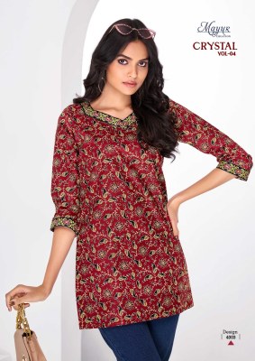 Crystal  vol 4 by Mayur creation Affordable range Tunic top printed for all day comfort western wear catalogs