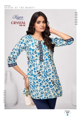 Crystal  vol 4 by Mayur creation Affordable range Tunic top printed for all day comfort western wear catalogs