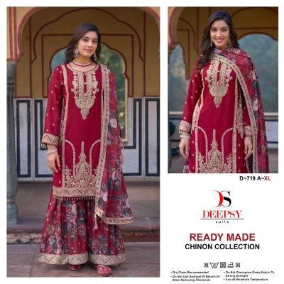 D -719 ABC by Deepsy Suits pure chinon embroidered sharara suit catalogue at low rate fancy sharara suit Catalogs