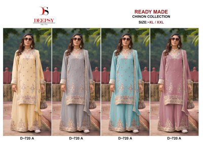 D 720 ABCD by Deepsy suits Pure Chinon Embroidered Palazzo suit catalogue at low rate  readymade suit catalogs