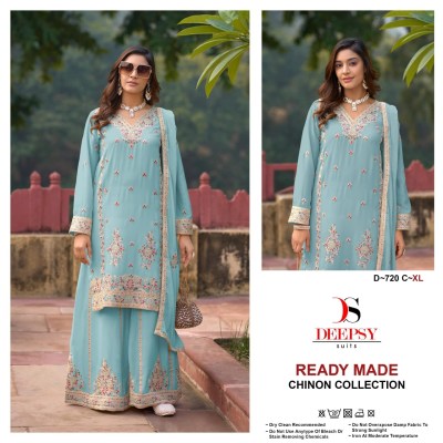 D 720 ABCD by Deepsy suits Pure Chinon Embroidered Palazzo suit catalogue at low rate  readymade suit catalogs