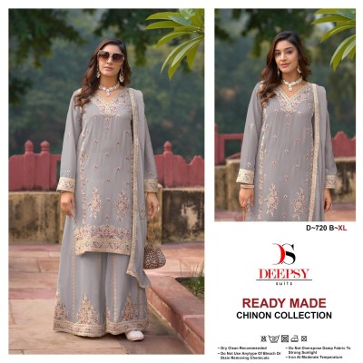 D 720 ABCD by Deepsy suits Pure Chinon Embroidered Palazzo suit catalogue at low rate  readymade suit catalogs