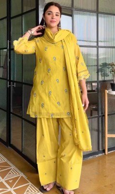 D.N. 043 Mul Chandheri Designer Kurti with Farshi Palazzo & Dupatta Set Fancy Palazzo suit catalogue