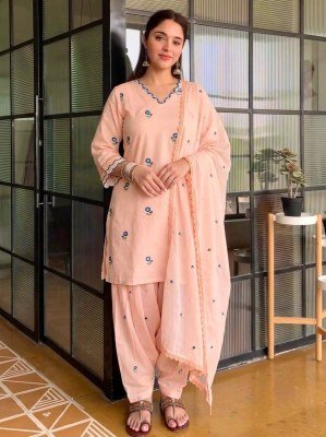 D.N. 043 Mul Chandheri Designer Kurti with Farshi Palazzo & Dupatta Set Fancy Palazzo suit catalogue