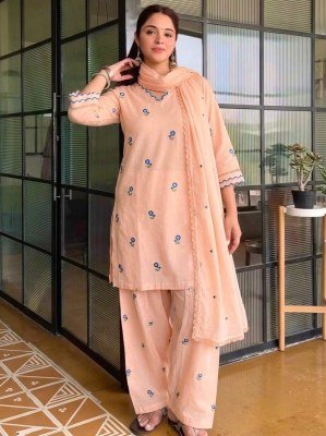D.N. 043 Mul Chandheri Designer Kurti with Farshi Palazzo & Dupatta Set Fancy Palazzo suit catalogue