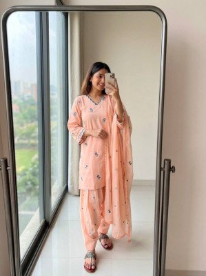 D.N. 043 Mul Chandheri Designer Kurti with Farshi Palazzo & Dupatta Set Fancy Palazzo suit catalogue