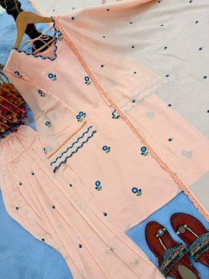 D.N. 043 Mul Chandheri Designer Kurti with Farshi Palazzo & Dupatta Set Fancy Palazzo suit catalogue