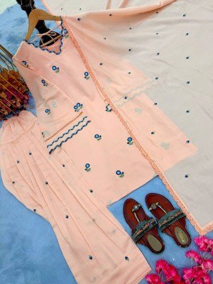 D.N. 043 Mul Chandheri Designer Kurti with Farshi Palazzo & Dupatta Set Fancy Palazzo suit catalogue