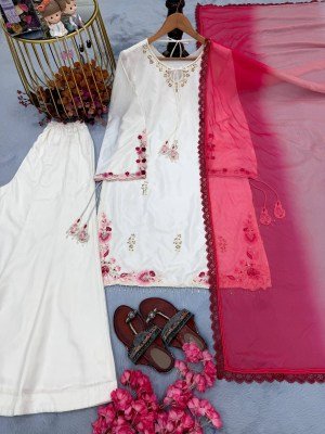 D.N. 049 Pure Natural Crepe Silk Designer Party Wear Kurti Palazzo with Shaded Dupatta Fancy Palazzo suit catalogue