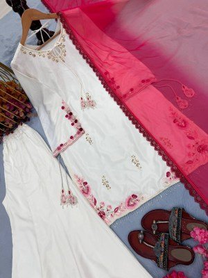 D.N. 049 Pure Natural Crepe Silk Designer Party Wear Kurti Palazzo with Shaded Dupatta Fancy Palazzo suit catalogue
