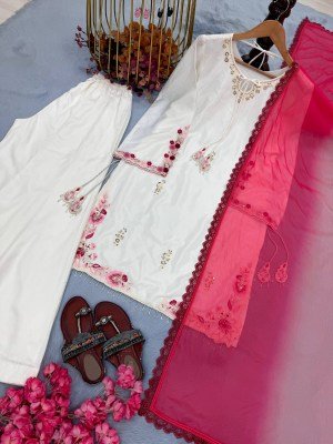 D.N. 049 Pure Natural Crepe Silk Designer Party Wear Kurti Palazzo with Shaded Dupatta Fancy Palazzo suit catalogue