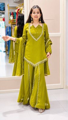 D.N. 054 Fully Stitched Roman Glass Real Mirror Work Palazzo 3-Piece Set Fancy Palazzo suit catalogue
