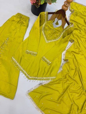 D.N. 054 Fully Stitched Roman Glass Real Mirror Work Palazzo 3-Piece Set Fancy Palazzo suit catalogue
