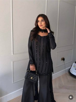 D.N. 1187 Black Rangoli Silk Kurti Palazzo with Rangoli Silk Dupatta wholesale catalogs