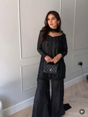 D.N. 1187 Black Rangoli Silk Kurti Palazzo with Rangoli Silk Dupatta Fancy Palazzo suit catalogue