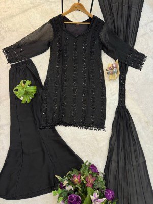 D.N. 1187 Black Rangoli Silk Kurti Palazzo with Rangoli Silk Dupatta Fancy Palazzo suit catalogue
