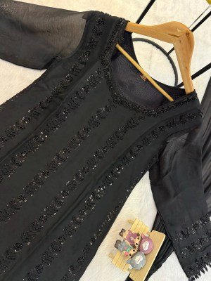 D.N. 1187 Black Rangoli Silk Kurti Palazzo with Rangoli Silk Dupatta Fancy Palazzo suit catalogue