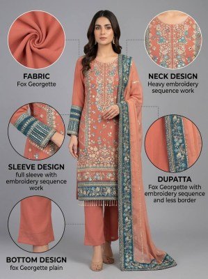D.N. 3175 Fox Embroidered Kurti Pant with Dupatta readymade suit catalogs