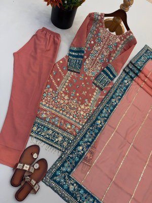D.N. 3175 Fox Embroidered Kurti Pant with Dupatta readymade suit catalogs