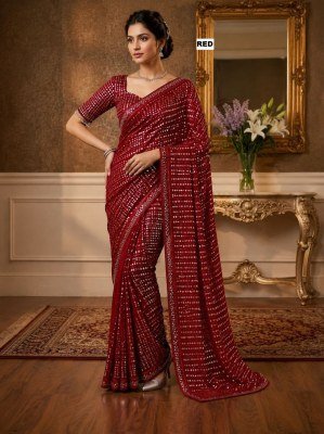 D.N. 3452 Heavy Faux Georgette Saree with 5MM Sequins & Multi Embroidery Work 