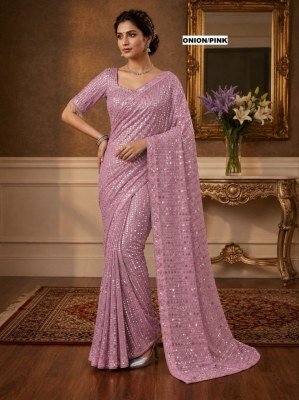 D.N. 3452 Heavy Faux Georgette Saree with 5MM Sequins & Multi Embroidery Work sarees catalogs